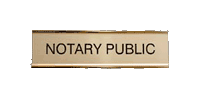 Handsome desk sign with holder. Black engraved letters on gold background with gold holder. Visit Rubberstampsandseals.com