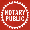 Reads "NOTARY PUBLIC" 
 This attractive window sign is available in a bright red background with white lettering. Rubberstampsandseals.com