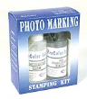 Photo Marking Ink is an archival quality, fast drying, water resistant  indelible ink. Ink is applied with a traditional wooden handle stamp that uses a separate ink pad. This product is perfect for stamping glossy surfaces involving photos, portraits etc