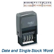 This self-inking plastic micro phrase date stamp has a 3-year date band. Stamp comes with three separate phrase dies: FAXED, PAID, & RECEIVED. Prints copy in BLUE and the date in RED.