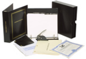 Deluxe Black Corporate Kit comes in a Traditional Black Finish with Company Name Gold Hot Stamped on Spine of Binder, Rubberstampsandseals.com