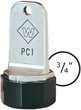 This stamp comes with a solid neoprene plug, and with a plastic cap.  It has a key hole for keychain, a heavy duty metal handle and rubber die.