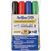 This chisel tipped dry safe white board Artline EK-519 marker has a polyester chisel style fiber tip and uses water based ink. Perfect for use on car windows, whiteboards (office and home), and other glass and porcelain objects.