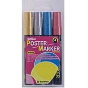 Artline EPP-4 Poster Markers are highly opaque and will write on plastic, wood, glass, rubber, paper, steel, acetate, vinyl, metal or painted surfaces. Sold in a 4 pack of metallic colors.
