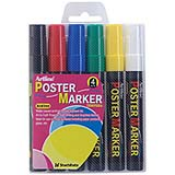 Artline EPP-4 Poster Markers are highly opaque and will write on plastic, wood, glass, rubber, paper, steel, acetate, vinyl, metal or painted surfaces. Sold in a 6 pack of metallic colors.