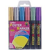 Artline EPP-4 Poster Markers are highly opaque and will write on plastic, wood, glass, rubber, paper, steel, acetate, vinyl, metal or painted surfaces. Sold in a 6 pack of metallic colors.