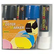 Artline EPP-4 Poster Markers are highly opaque and will write on plastic, wood, glass, rubber, paper, steel, acetate, vinyl, metal or painted surfaces. Sold in a 4 pack of primary colors.