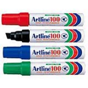 Artline EK-100 permanent markers are wide bonded felt nib for bold markings on cartons, crates and other industrial surfaces. Can be used on paper, plastic, and metal. Long lasting clear drawing is assured with it's fast dry and water resistant ink.