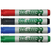 Artline EK-177 ECO-GREEN permanent markers contain more than 78% recycled content and are made from 100% recycled material. They utilize dry safe technology which keeps them from drying out even without their cap for up to 2 weeks!
