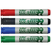 Artline EK-199 ECO-GREEN permanent markers contain more than 78% recycled content and are made from 100% recycled material.