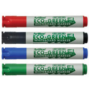 Artline EK-529 Eco-Green whiteboard markers contain more than 78% recycled content and are made from 100% recycled material.