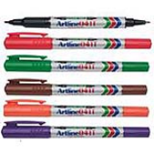 Artline twin nib permanent markers are two markers in one. Cpmmon ink reservoir ensures one nib will not run out before the other. Sold Individually 1-each. RoHS Compliant.