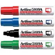 Artline EK-5109A Big Nib Whiteboard Markers are clearly visible from a distance. Consistent dense ink flow. Easily erasable with either whiteboard eraser or dry cloth.